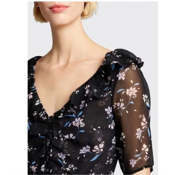Veronica Beard Ayia Silk Chiffon Blouse Black Floral 0 Feminine Top - Picture 9 of 10